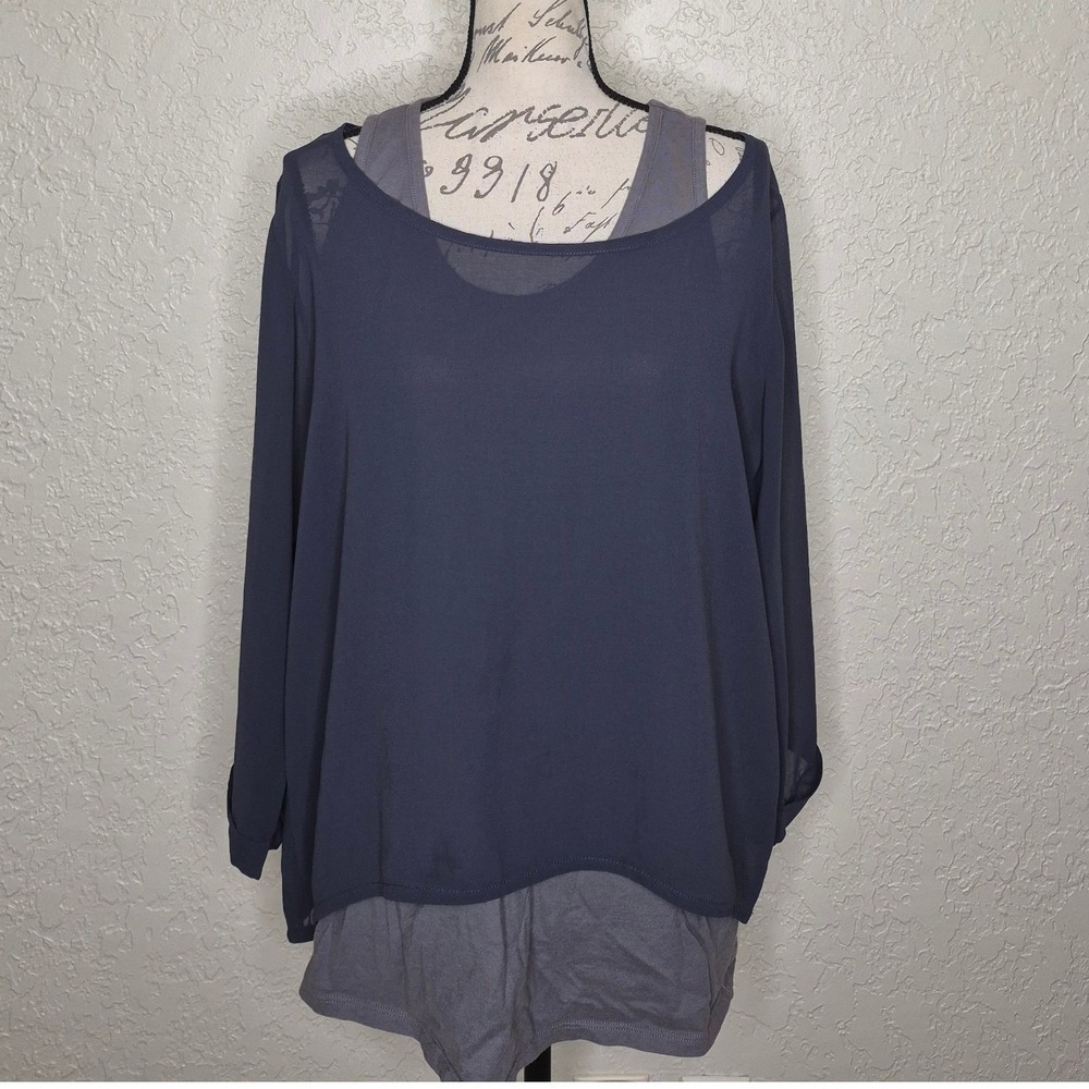 Soft Surroundings Womens Small Blue Sheer Layered Top with Gray Tank Set